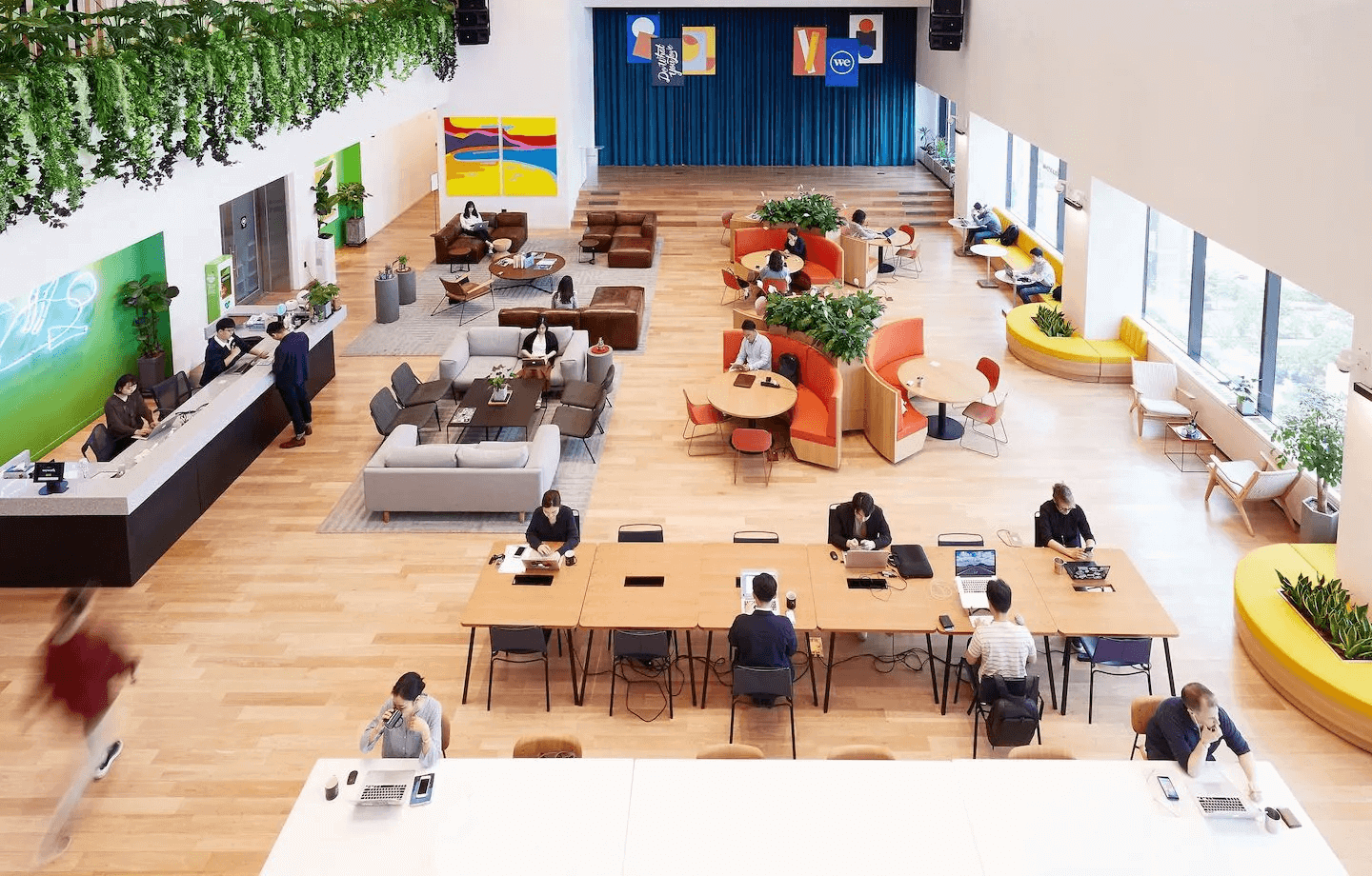 Activity-based working office layout with various work zones